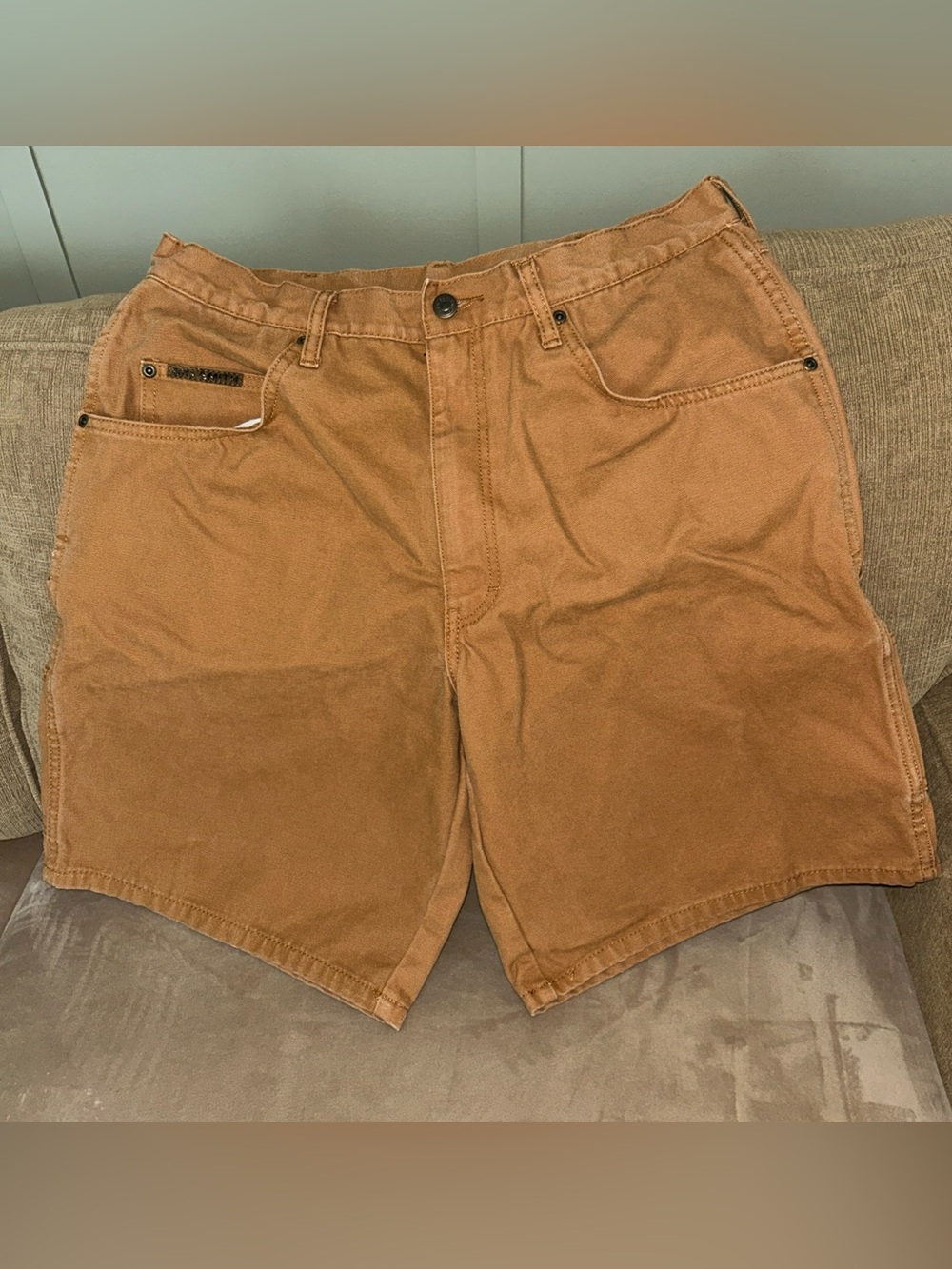 Big Smith Carpenter Shorts Men's 34 Tan Brown Duck Canvas Workwear Utility